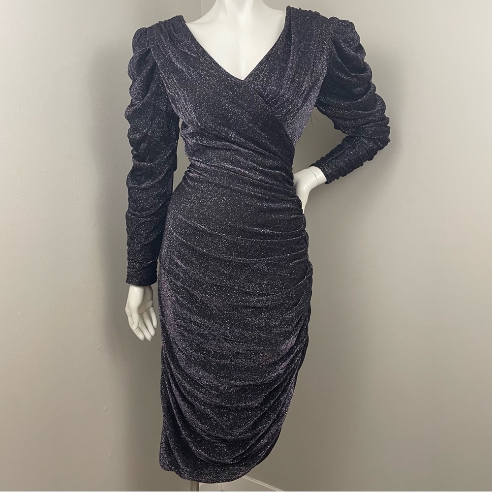 SAMIR CALIFORNIA New Leaf Sparkly Glitter Vintage Ruched Dress